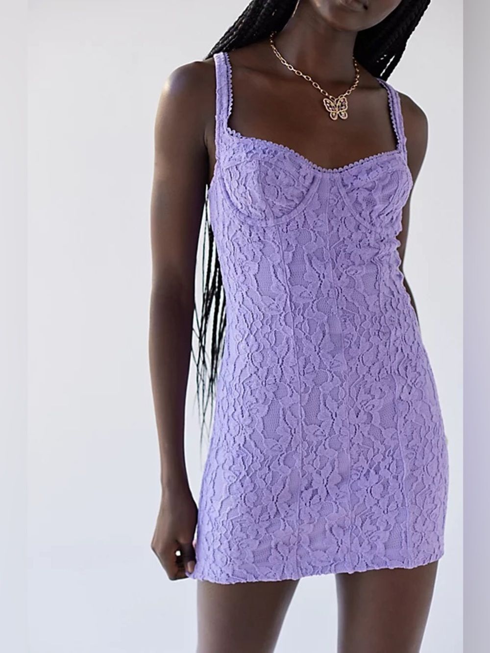 Urban Outfitters Adelaide Lace Mini Dress Lilac Purple Large Stretch